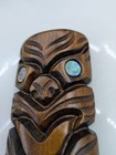 Vtg New Zealand Maori Hand Carved Wood Flat Teko Tiki Totem Statue Abalone Eyes