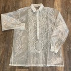 Rosas Artcrafts Mens Barong Tagalog White Embroidered Organza Formal Shirt L