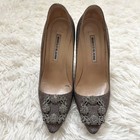 Manolo Blahnik Hangisi Pumps Crystal Bijou Buckle Glitter Fabric Silver Eu38 us8