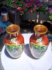 Lovely Pair Of Chinese Cloisonne Vases With Horses 10 5 