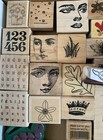 Huge Lot Over 100 Vtg Wood Rubber Stamps Art Craft Journal Mixed Media Themes   