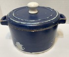 Vintage Wooden Play Pots Toys With Lids And Skillet Blue White Lot Of 4 Pieces