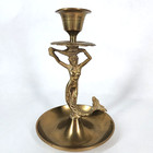 Antique Brass Mermaid Candlesticks Pair Candle Holders Bowl Base Art Nouveau 6 