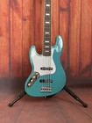 Blue Electric Jazz Bass Guitar Solid Body Chrome Part Left Handed 5 String 