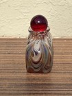 Miniature Hand Blown Art Glass Perfume Bottle 1 In Pulled Feather Swirl Ruby Red