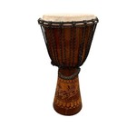 Vtg Hand Carved Wood D jembe African Drum Snake 24    T 10    Head Rope Tuned