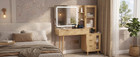 Wooden Vanity Desk With Mirror And Lights  Fluted Boho Makeup Vanity Table