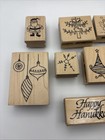 A Muse Artstamps Lot Of 8 Christmas Rubber Stamp Wood Mounted Holiday Card Craft