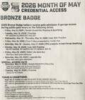 2026 Indy 500 - Sonsio Grand Prix Bronze Badge Pre Race Cold Pass Credential