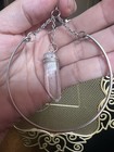 Handmade Raw Quartz Crystal Hoop Earrings     Artisan Wire-wrapped  Silver-tone