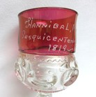 Ruby Red Souvenir Flash Glass Goblet Hannibal Mo  Sesquicentennial 1819-1969   2