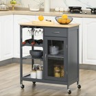 Utility Kitchen Cart Rolling Kitchen Island Storage Trolley W  Wine Rack  Grey