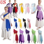 Girls Praise Dance Dress Color Block Liturgical Worship Lyrical Dance Tunic