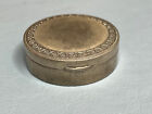 Antique Round Small Sterling Silver Snuff Or Pill Box Engraved Lid