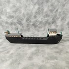 Vintage Handmade Wooden Cargo Ship Freighter Model Folk Art Black Hull 9in Decor