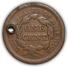 1850 Braided Hair Large Cent Fine F Coin  Hole  24875
