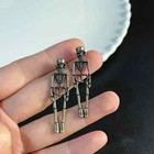 Vintage Inspired Golden Plated Skeleton Dangle Earrings For Halloween