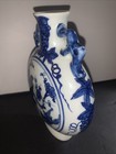 Chinese Blue White Porcelain Vase Kangxi Mark Bird Floral Double Handle Decor