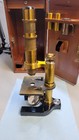Antique Microscope W  Wooden Case  Slides  Eyepieces   Vintage Coverslips