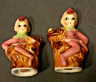 Pixie Elf Salt Pepper Shakers Pink W  Long Eyelashes Vintage Japan