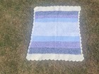 Handmade Crochet Afghan Throw Blanket Multicolored White Purple Blue 39 X 27 In 