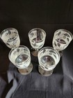 Set Of 5 Vintage Libbey Clear Glass Stemmed Wine Goblets Floral Design