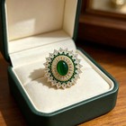 Crystal Halo Brooch Pin 3 00 Ct Oval Cut Simulated Emerald 14k White Gold Plated