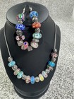 Handmade Murano Glass Bead Necklace Bracelet Set 925 Silver Jewelry Gift Women