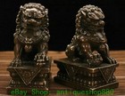 5 5   Old China Pure Bronze Dynasty Foo Fu Dog Guardion Lion Animal Statue Pair