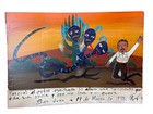Mexican Folk Art Rafael Rodr  guez Cojas 3-headed Devil Snake Tin Retablo Ex Voto