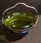Vintage Farber Bros Krome Kraft Candy Dish Chrome With Deco Green Glass Insert