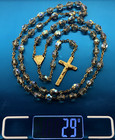 Vtg 800 Silver Crystal Rosary - 29gm 18 5  - Double Capped Carnival Glass Beads