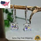 Elegant 925 Silver Plated Jewelry Drop Earrings Women White Glass Set Simulated
