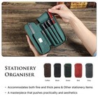 Full Grain Leather Pencil Case Handmade Vintage Zipper Pen Holder Pouch With    