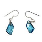 Sterling Silver Swarovski Crystal Aquamarine Drop Dangle Earrings Blue Polygon