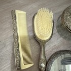 Vintage Silver-tone Vanity Set  Hand Mirror  Brush  Comb   2 Glass Jars