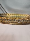 Vintage Perfume Dresser Oval Vanity Tray Brass   Glass Flower Filigree 13  X 9 