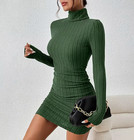 Women s Ribbed Turtleneck Bodycon Mini Dress  long Sleeve 