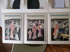 Triptych Japanese Woodblock Prints Ukiyo-e  asian Vintage Art Antique 