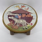 Vtg Child s Small Rustic Wooden Step Stool W  Painted Noah   s Ark 9 5    High