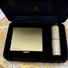 Rare Vintage L   or  al Make Up Metallic Gold Ribbed Set Pressed Powder Lipstick