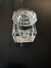 Antique Cut Crystal Ink Well Hinged Brass Lid Victorian Desk Inkwell