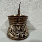 Vintage Handcrafted Turkish Copper Pot W  Silver Inlay Etched Floral Design