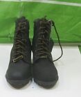 New Black 3 high Wedge Heel Round Toe Lace Up  Ankle Boots Women Size  8 5