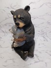Black Bear Hugging Raccoon Figurine Vtg