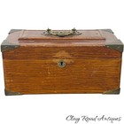 Antique Victorian Golden Oak Brass Mounted Document Box Felt Lined Jewelry 1900s