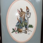 Vtg Framed Cross Stitch Peter Rabbit Beatrix Potter Nursery Wall Decor