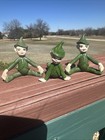 Vintage Pixie Elves Set Of 3 Handmade Pottery Green Damaged Read