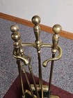 Heavy Antique 4 Pc Solid Brass Fireplace Set With Stand Vintage Colonial Revival