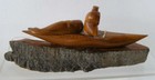 Primitive Vintage Carved Wood Eskimo Inuit With Walrus On Boat Hunting 11 x3 x9 
